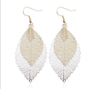 Silver and Gold filigree leaf earrings